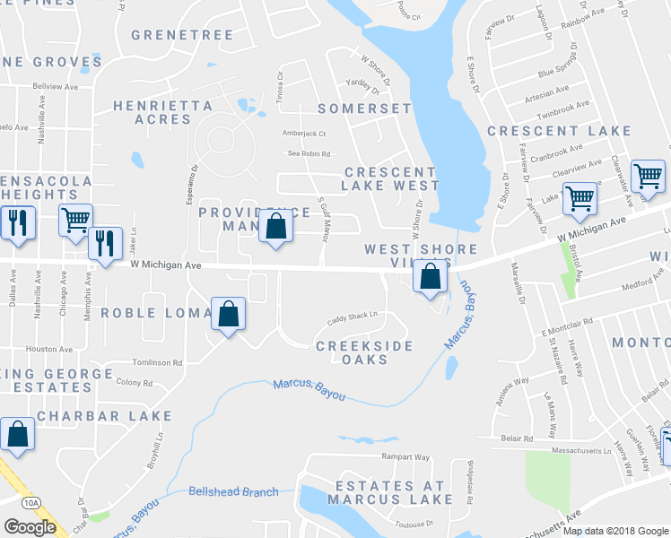 map of restaurants, bars, coffee shops, grocery stores, and more near 2304 West Michigan Avenue in Bellview