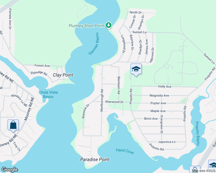 map of restaurants, bars, coffee shops, grocery stores, and more near 1 Buckingham Way in Shalimar