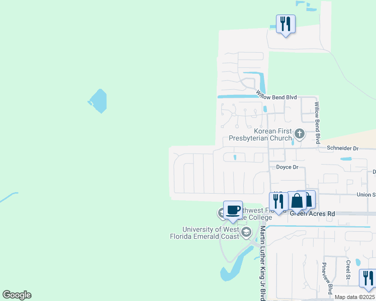 map of restaurants, bars, coffee shops, grocery stores, and more near 1632 Campbell Drive North in Fort Walton Beach