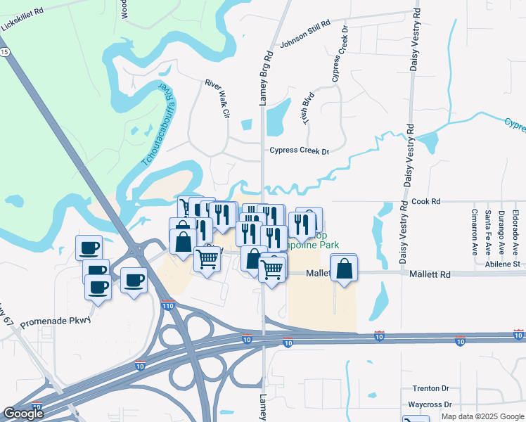 map of restaurants, bars, coffee shops, grocery stores, and more near 12152 Lamey Bridge Road in D'Iberville
