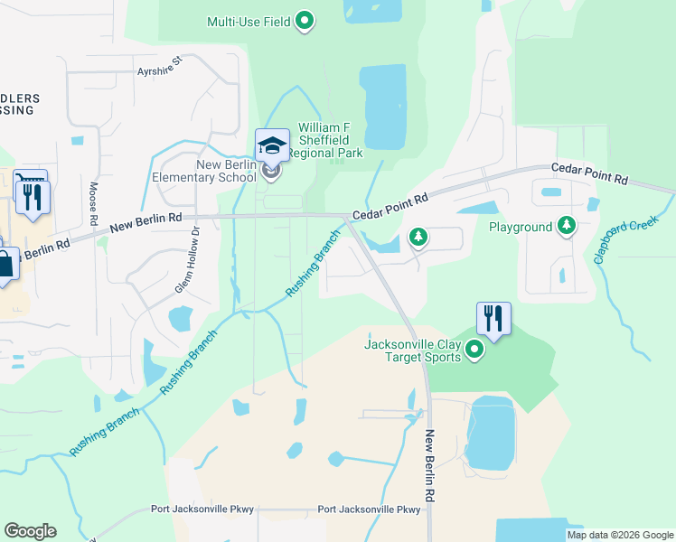 map of restaurants, bars, coffee shops, grocery stores, and more near 3707 American Holly Road in Jacksonville