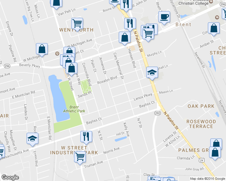 map of restaurants, bars, coffee shops, grocery stores, and more near 227 Virginia Way in Pensacola