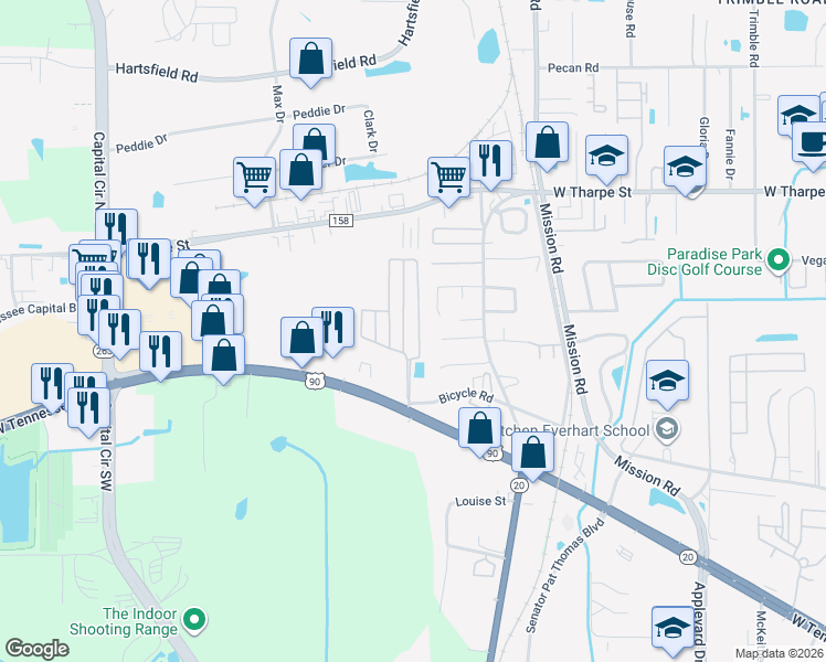 map of restaurants, bars, coffee shops, grocery stores, and more near 1929 Bloomington Avenue in Tallahassee