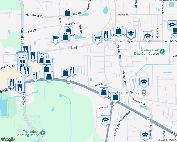 map of restaurants, bars, coffee shops, grocery stores, and more near 1935 Bloomington Avenue in Tallahassee