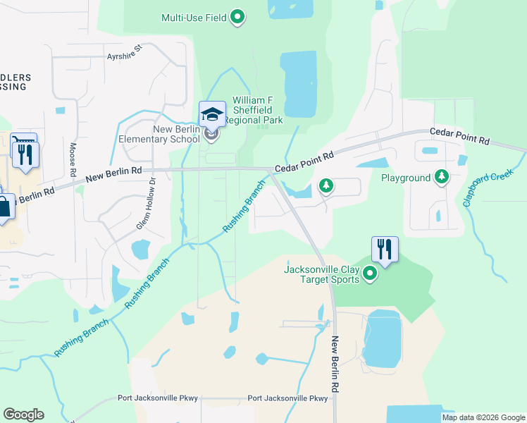 map of restaurants, bars, coffee shops, grocery stores, and more near 3707 American Holly Road in Jacksonville
