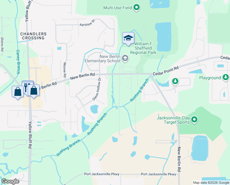 map of restaurants, bars, coffee shops, grocery stores, and more near 12316 Holstein Drive in Jacksonville