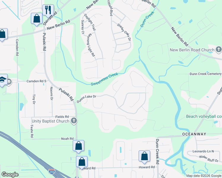 map of restaurants, bars, coffee shops, grocery stores, and more near 12291 Lawson Creek Drive in Jacksonville