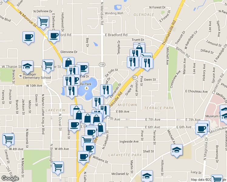 map of restaurants, bars, coffee shops, grocery stores, and more near 1536 Isabel Court in Tallahassee