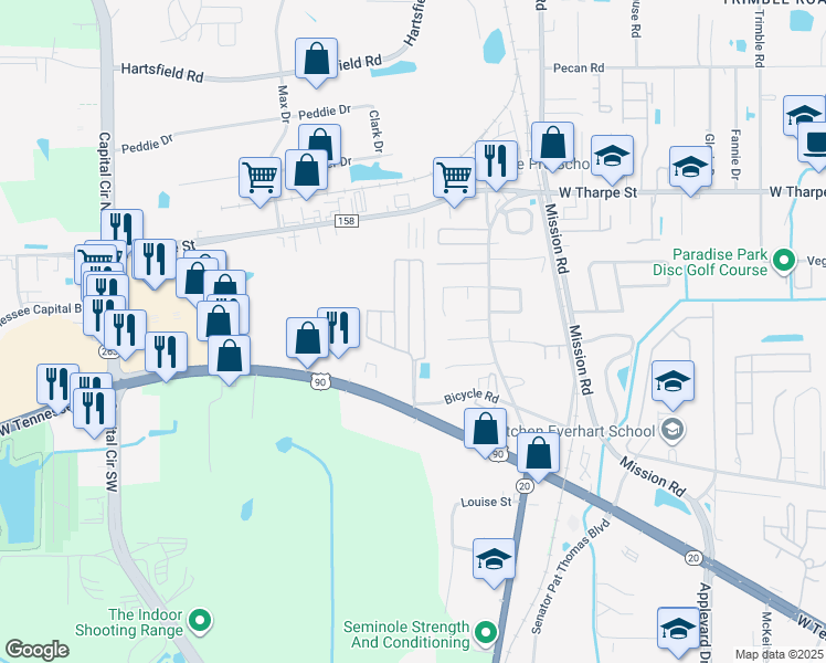 map of restaurants, bars, coffee shops, grocery stores, and more near 1929 Bloomington Avenue in Tallahassee