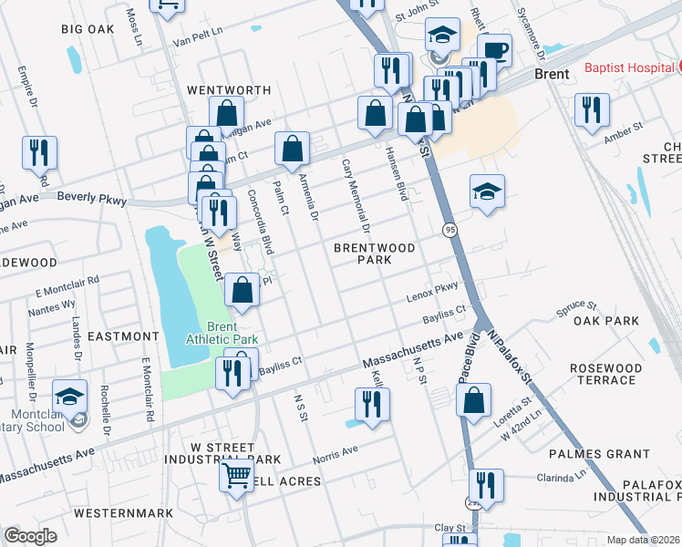 map of restaurants, bars, coffee shops, grocery stores, and more near 227 Virginia Way in Pensacola