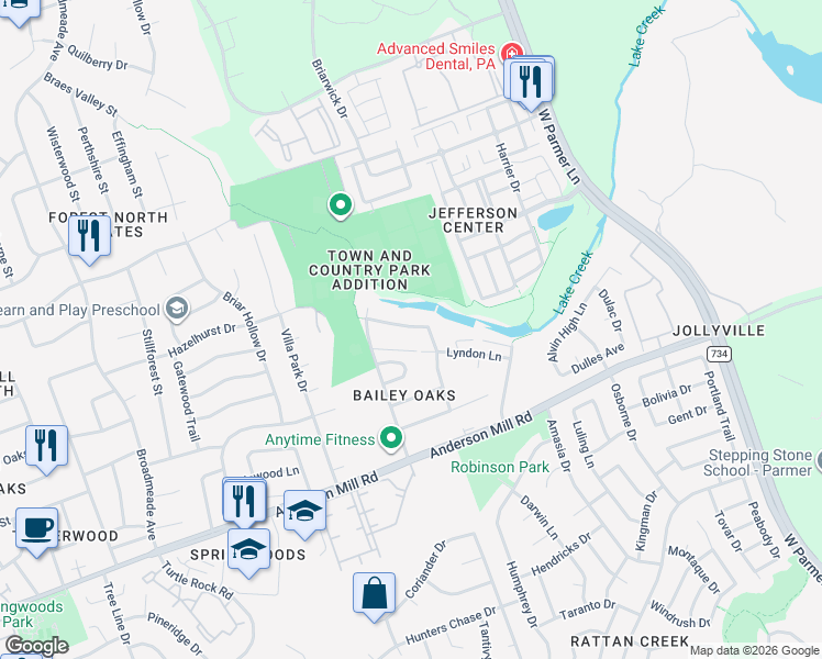 map of restaurants, bars, coffee shops, grocery stores, and more near 13348 Water Oak Lane in Austin