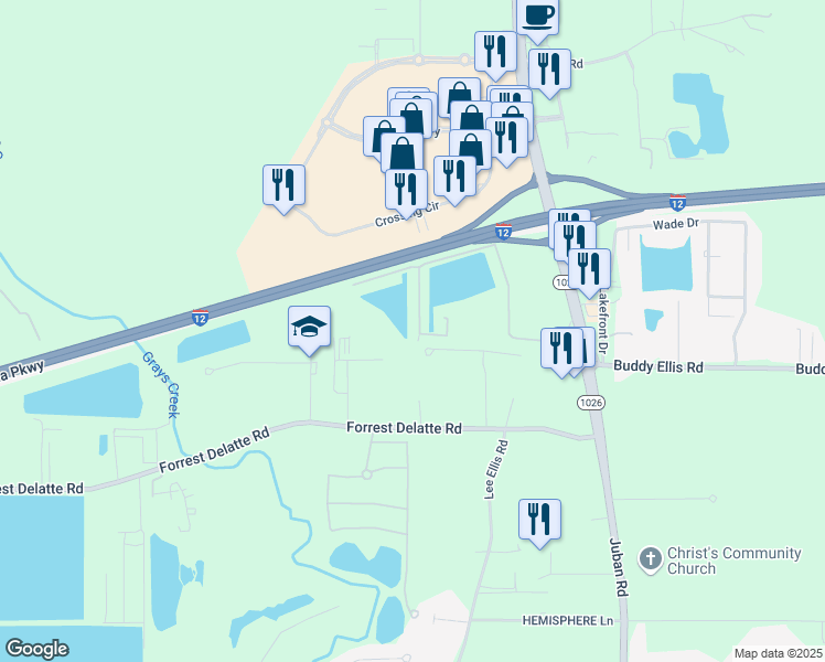 map of restaurants, bars, coffee shops, grocery stores, and more near 9923 Powell Lane in Denham Springs
