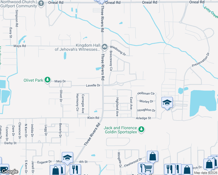 map of restaurants, bars, coffee shops, grocery stores, and more near 104 Reservation Drive in Gulfport