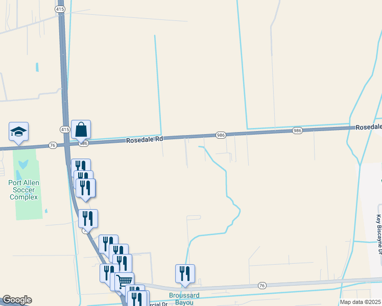 map of restaurants, bars, coffee shops, grocery stores, and more near 2543 Rosedale Road in Port Allen