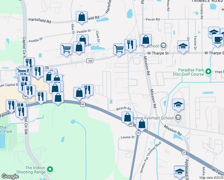 map of restaurants, bars, coffee shops, grocery stores, and more near 1929 Bloomington Avenue in Tallahassee