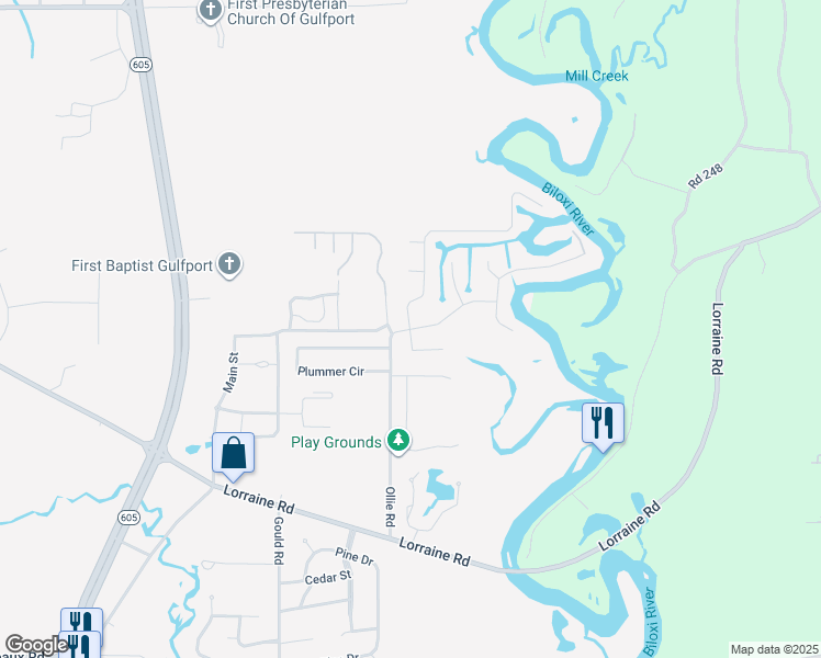 map of restaurants, bars, coffee shops, grocery stores, and more near 12164 Fishermans Trail in Gulfport