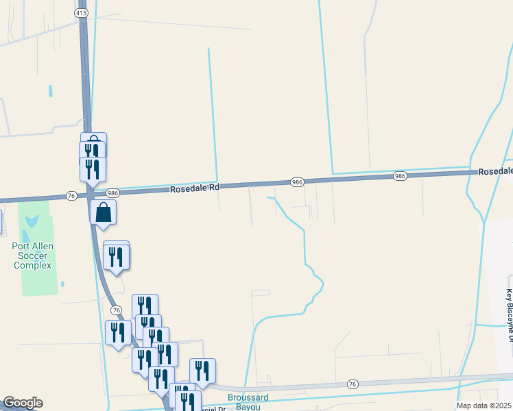 map of restaurants, bars, coffee shops, grocery stores, and more near 2543 Rosedale Road in Port Allen