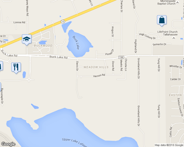 map of restaurants, bars, coffee shops, grocery stores, and more near 4916 Vernon Road in Tallahassee