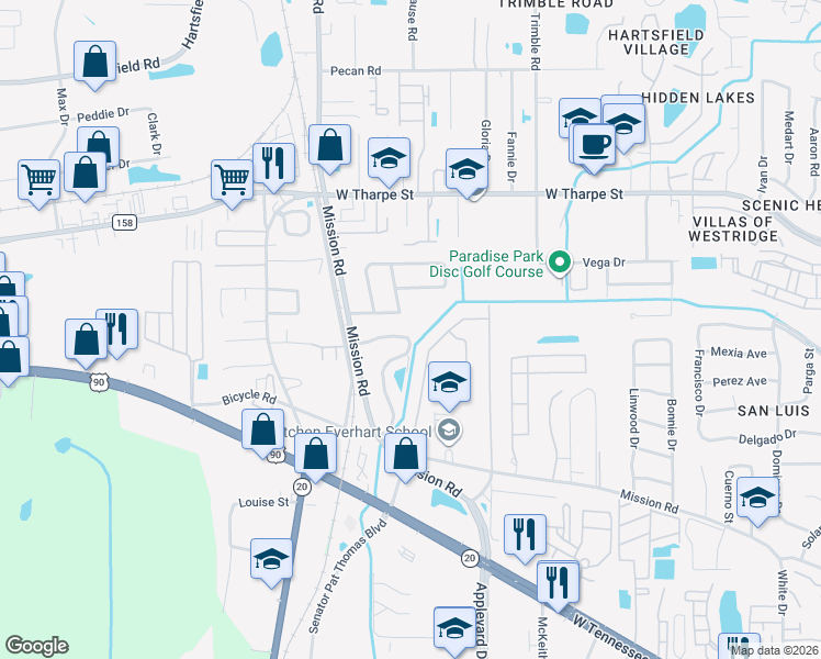 map of restaurants, bars, coffee shops, grocery stores, and more near 2936 Greenon Lane in Tallahassee