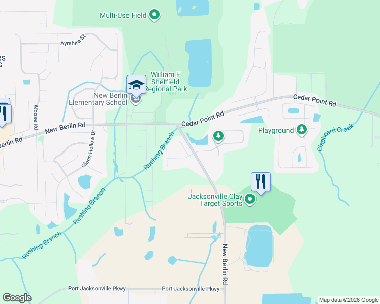 map of restaurants, bars, coffee shops, grocery stores, and more near 3758 American Holly Road in Jacksonville