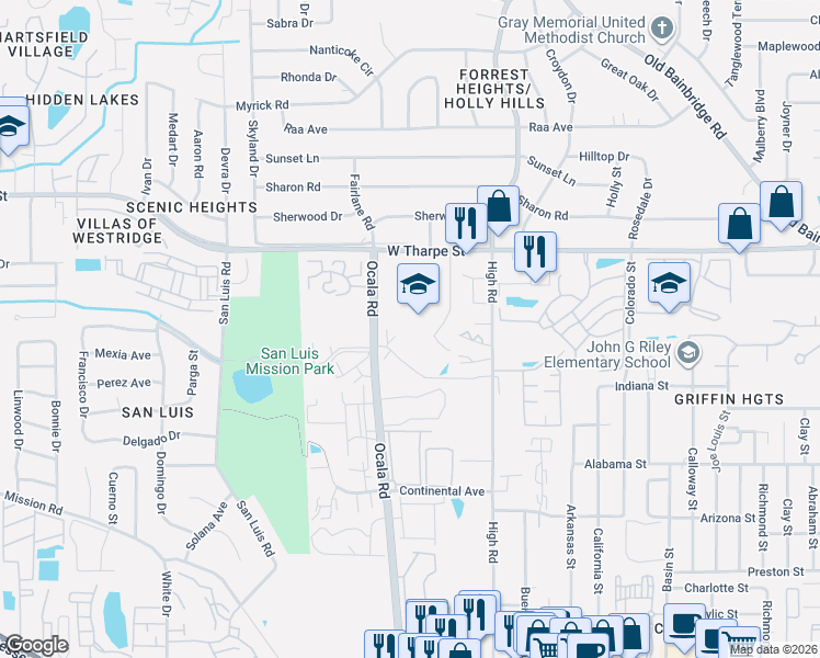 map of restaurants, bars, coffee shops, grocery stores, and more near 1717 Ocala Road in Tallahassee
