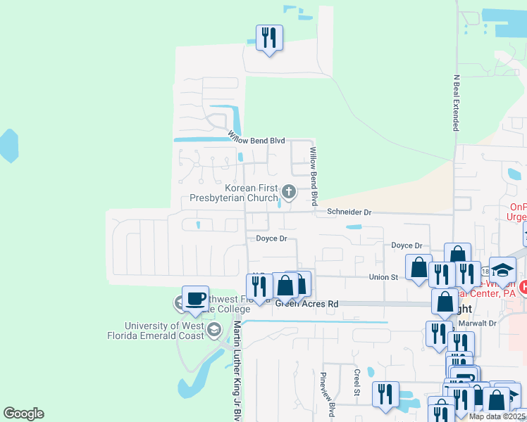 map of restaurants, bars, coffee shops, grocery stores, and more near 1149 Patriot Court in Fort Walton Beach