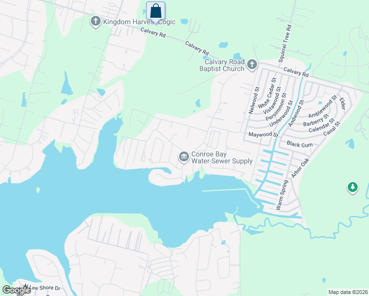 map of restaurants, bars, coffee shops, grocery stores, and more near 12796 Lake Conroe Bay Road in Willis