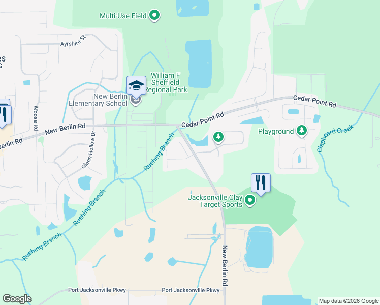 map of restaurants, bars, coffee shops, grocery stores, and more near 3758 American Holly Road in Jacksonville