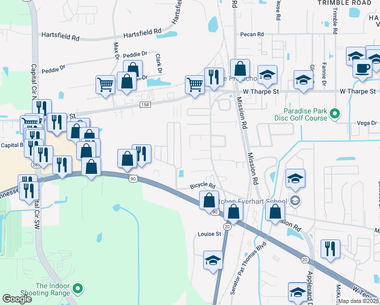 map of restaurants, bars, coffee shops, grocery stores, and more near 1830 Nekoma Court in Tallahassee