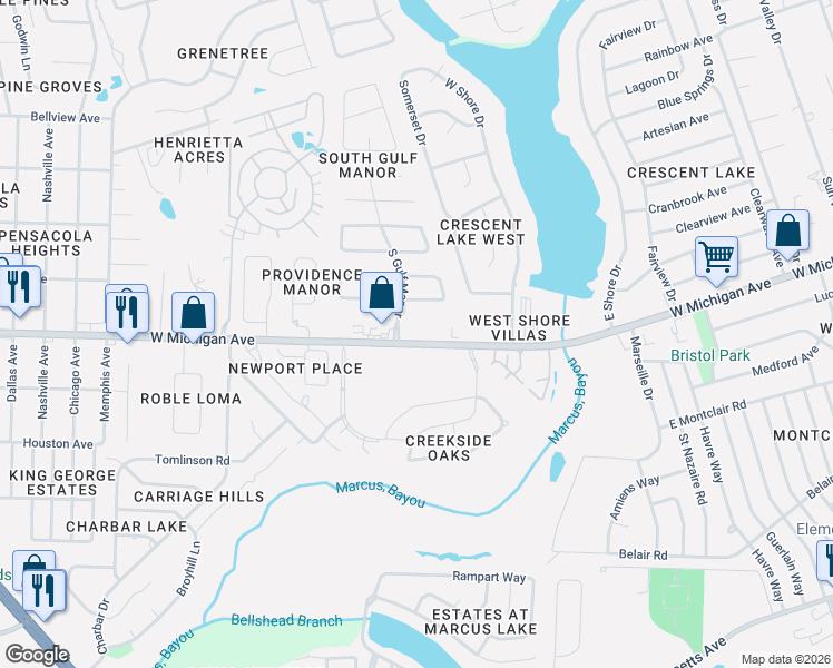 map of restaurants, bars, coffee shops, grocery stores, and more near in Bellview