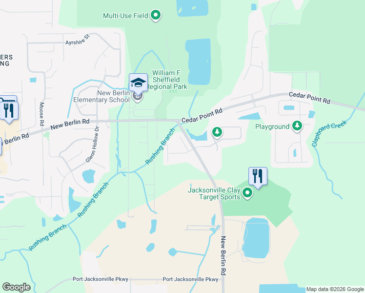 map of restaurants, bars, coffee shops, grocery stores, and more near 3758 American Holly Road in Jacksonville