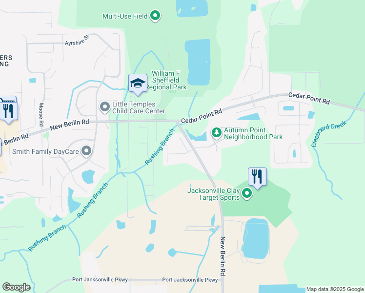map of restaurants, bars, coffee shops, grocery stores, and more near 3758 American Holly Road in Jacksonville