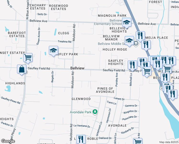 map of restaurants, bars, coffee shops, grocery stores, and more near 4819 Saufley Field Road in Pensacola