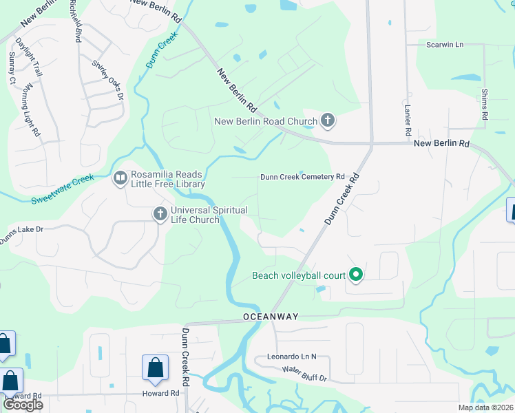 map of restaurants, bars, coffee shops, grocery stores, and more near Twin Pond Lane in Jacksonville