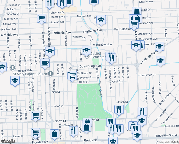 map of restaurants, bars, coffee shops, grocery stores, and more near 4237 Provost Street in Baton Rouge