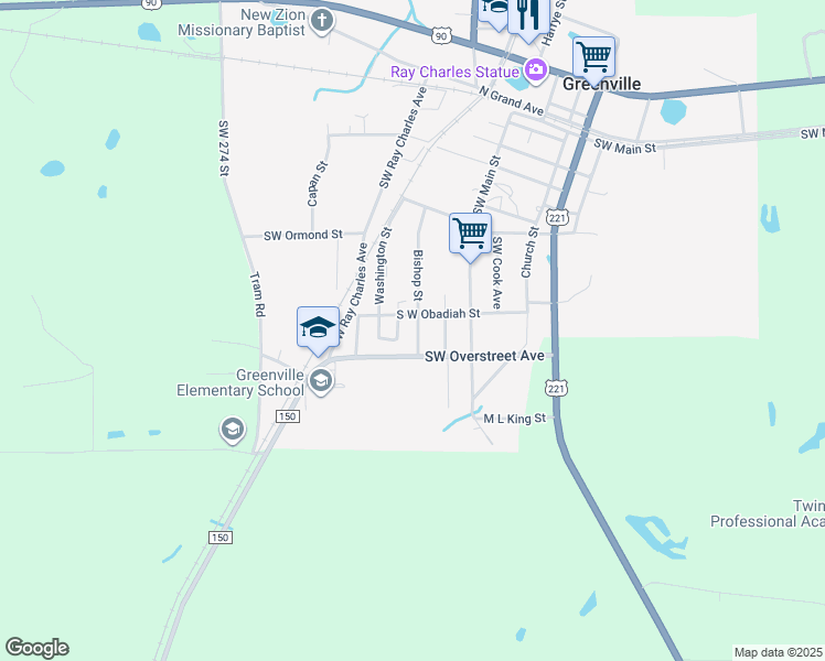 map of restaurants, bars, coffee shops, grocery stores, and more near 398 Southwest Overstreet Avenue in Greenville