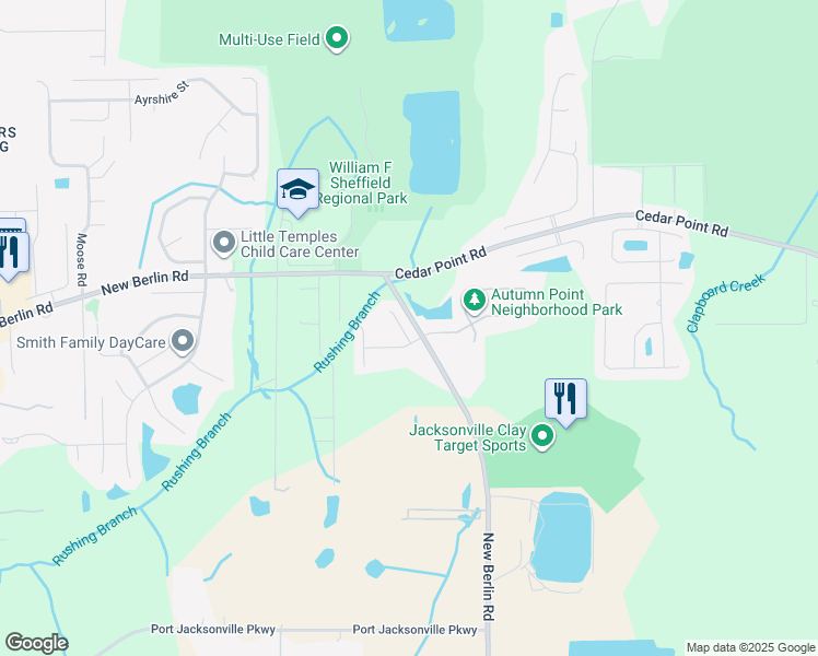 map of restaurants, bars, coffee shops, grocery stores, and more near 3758 American Holly Road in Jacksonville