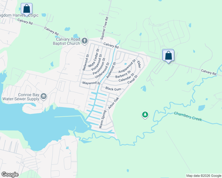 map of restaurants, bars, coffee shops, grocery stores, and more near 12826 Andwood Street in Willis