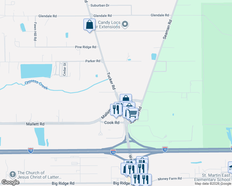 map of restaurants, bars, coffee shops, grocery stores, and more near 8230 Tucker Road in Vancleave