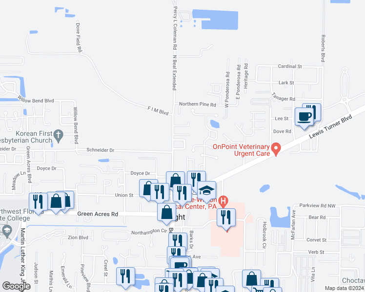 map of restaurants, bars, coffee shops, grocery stores, and more near 1932 Estival Street in Fort Walton Beach