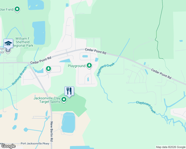 map of restaurants, bars, coffee shops, grocery stores, and more near 12271 Sacha Road in Jacksonville