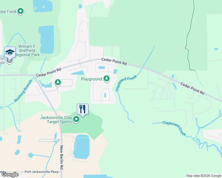 map of restaurants, bars, coffee shops, grocery stores, and more near 12271 Sacha Road in Jacksonville
