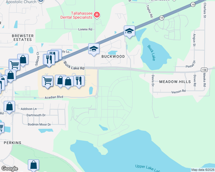 map of restaurants, bars, coffee shops, grocery stores, and more near Fallschase Parkway in Tallahassee