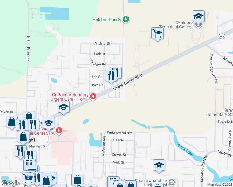 map of restaurants, bars, coffee shops, grocery stores, and more near 1824 Lewis Turner Boulevard in Fort Walton Beach
