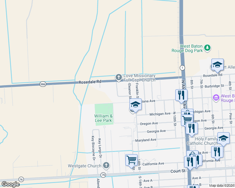 map of restaurants, bars, coffee shops, grocery stores, and more near 1460 Clark Street in Port Allen