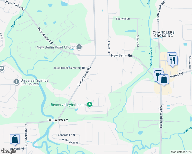 map of restaurants, bars, coffee shops, grocery stores, and more near 12494 Orchard Grove Drive in Jacksonville