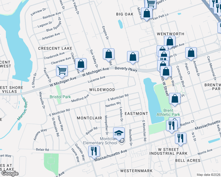 map of restaurants, bars, coffee shops, grocery stores, and more near 5104 Saratoga Avenue in Pensacola