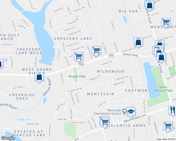 map of restaurants, bars, coffee shops, grocery stores, and more near 923 West Michigan Avenue in Pensacola