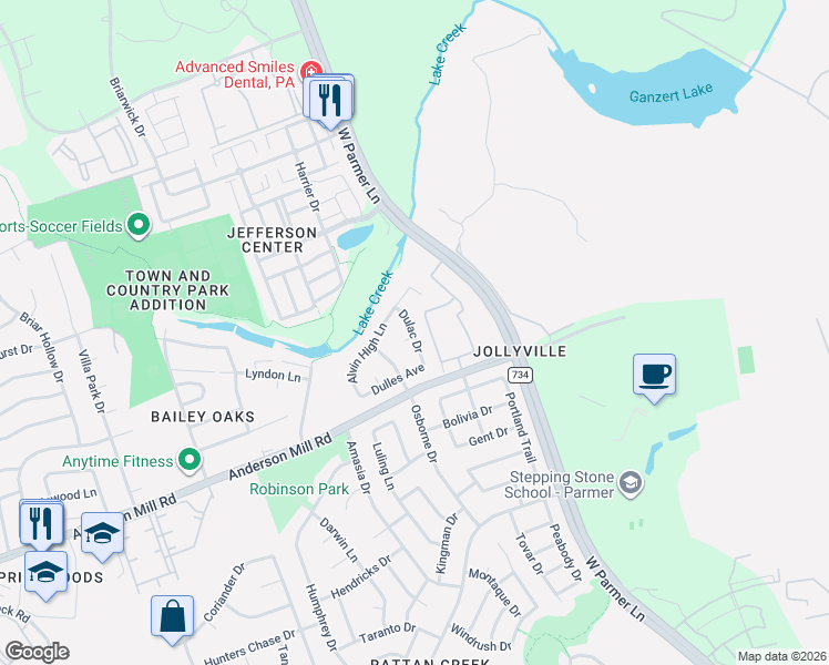 map of restaurants, bars, coffee shops, grocery stores, and more near 8548 Alvin High Lane in Austin