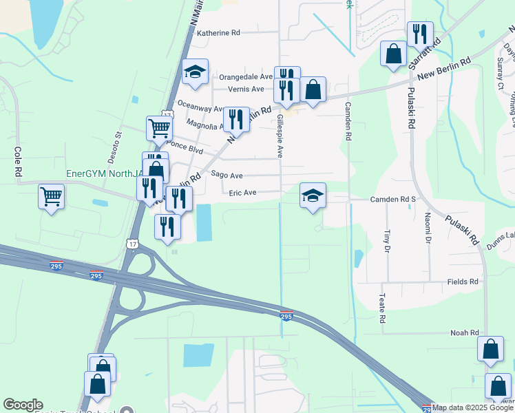 map of restaurants, bars, coffee shops, grocery stores, and more near 439 Eric Avenue in Jacksonville